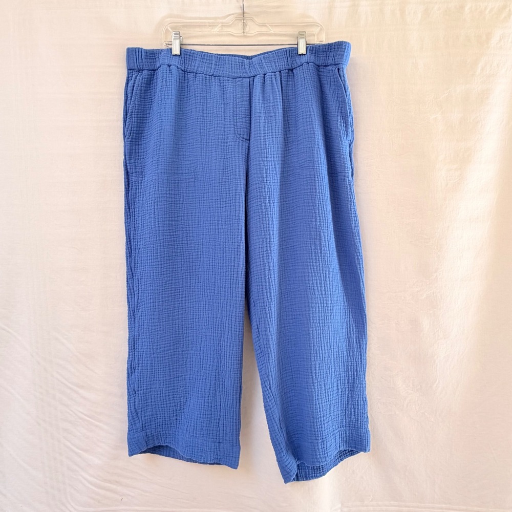 J. Jill Pure Jill Blue Cotton Gauze Wide Leg Crop Pants 2X Relaxed Boho Travel